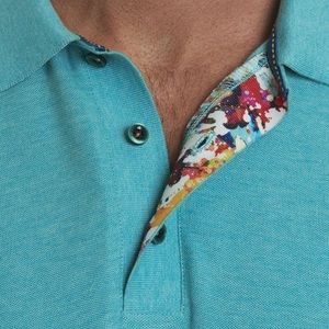 Robert Graham Aqua Blue Cotton Modal Classic Fit Short Sleeve Polo Shirt Mens M